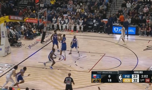 😳简直离谱！第一节还没结束 掘金快攻得分18-0了！