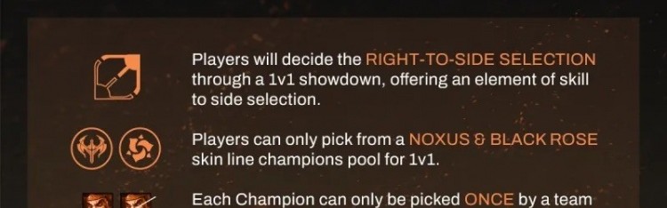 LCP联赛1v1选边赛制：仅能选取诺克萨斯&黑色玫瑰英雄